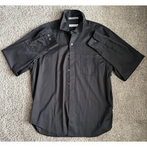 Tommy Bahama Men's L Cotton Twill Short Sleeve Button-Up Shirt Black